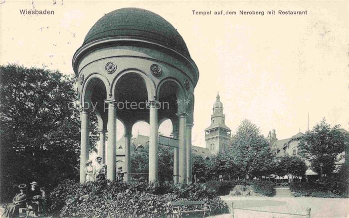 WIESBADEN Neroberg Tempel Restaurant Rotunde Saeulen Kirche Turm Parkanlage