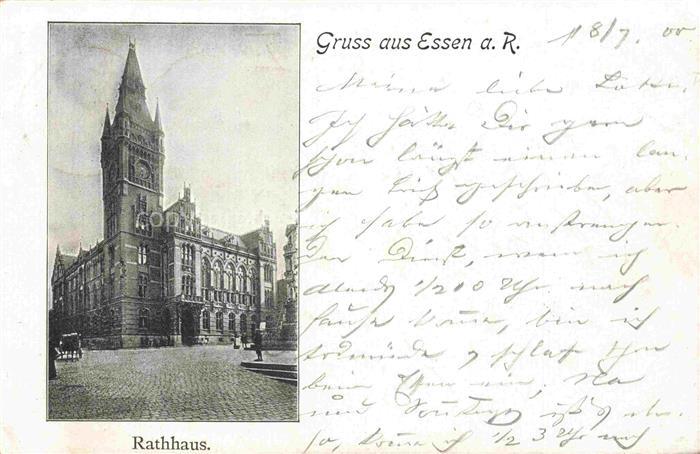 EssEN  Ruhr Rathaus Gruenderzeit Kirchturm Strassenszene Kutsche Passanten Backs