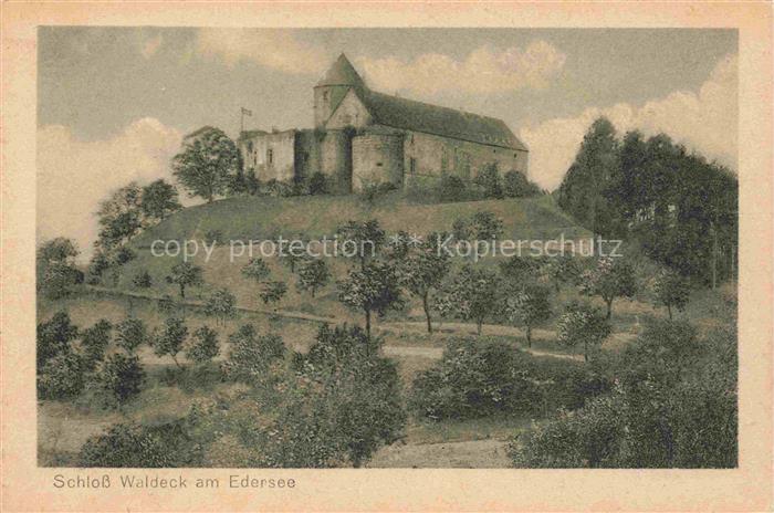 Waldeck  Edersee Hessen Schloss-Waldeck Edersee Burg Huegel Baeume Obstgarten
