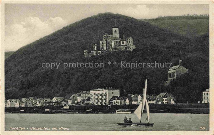 Kapellen-Stolzenfels KOBLENZ Rheinland-Pfalz Stolzenfels Burg Rhein Segelboot Or