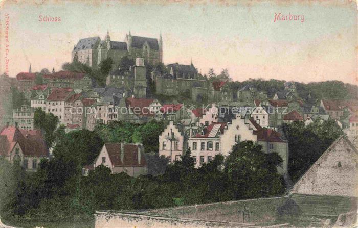 MARBURG  LAHN Schloss-Marburg Stadtpanorama Altstadt Daecher Burganlage Baeume H