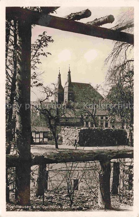 NORDHAUSEN  Harz Thueringen Dom Domtuerme Durchblick Fachwerkhaus Garten Baeume