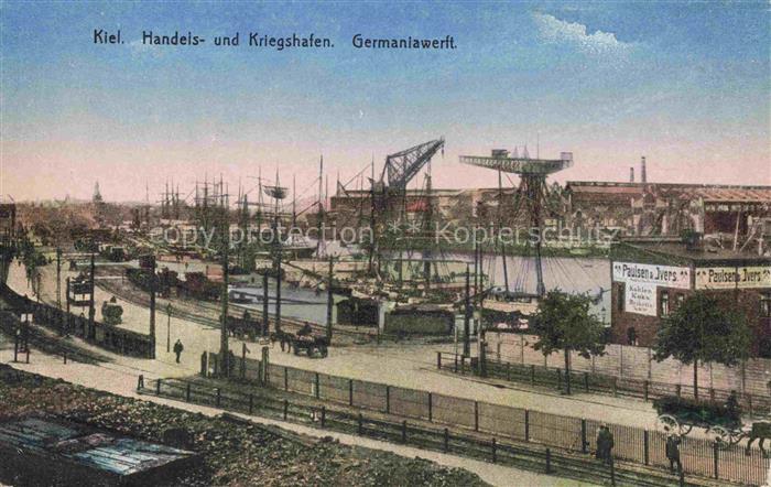 KIEL  CITY Germaniawerft Handelshafen Kriegshafen Kran Segelschiffe Hafen Werft