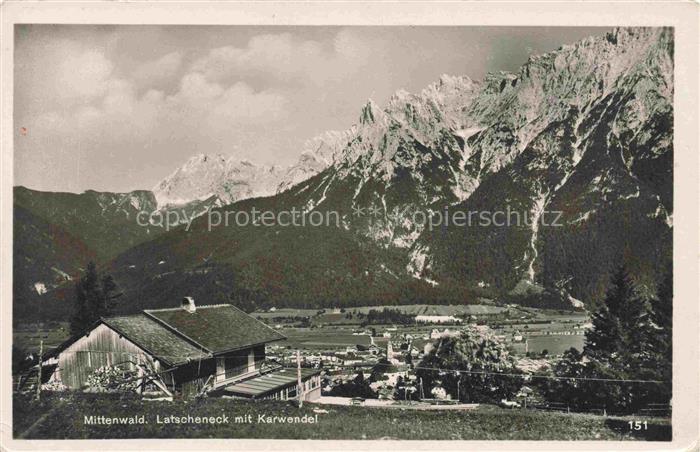 MITTENWALD Bayern Latscheneck Karwendel Bergpanorama Alm Tal Ort Nadelwald