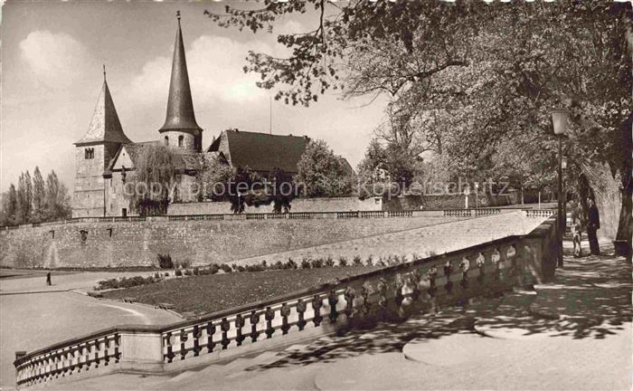 FULDA Hessen Michaelskirche Barockstadt Kirche Turm Mauer Park Baeume Bruecke