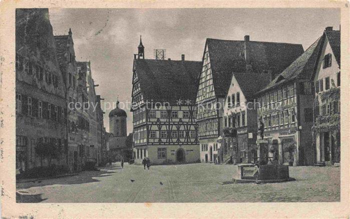 Oettingen Hindenburgplatz Rathaus Fachwerk Turm Marktplatz Brunnen Pflaster