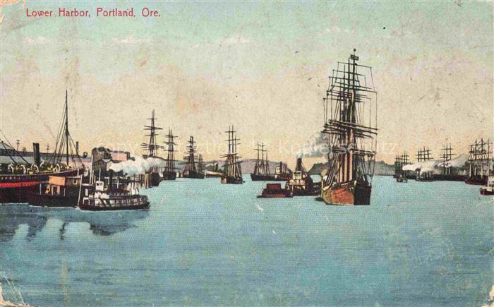Portland Oregon USA Lower-Harbor Hafen Segelschiffe Dampfschiffe Masten Wasser