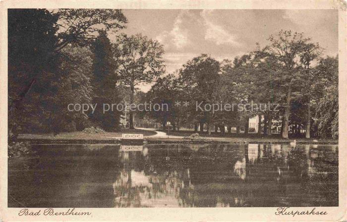 Bad Bentheim Kurparksee See Park Baeume Teich Bruecke Spiegelung
