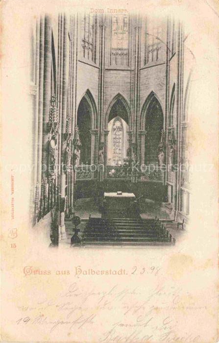 Halberstadt Harz Sachsen-Anhalt Dom-Innere Chor Altar Gotik Kirchenfenster Gruss