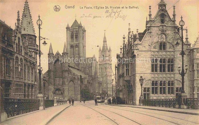 GENT Gand Belgie La-Poste Eglise-St-Nicolas Beffroi Strassenbahn Stadtansicht Go