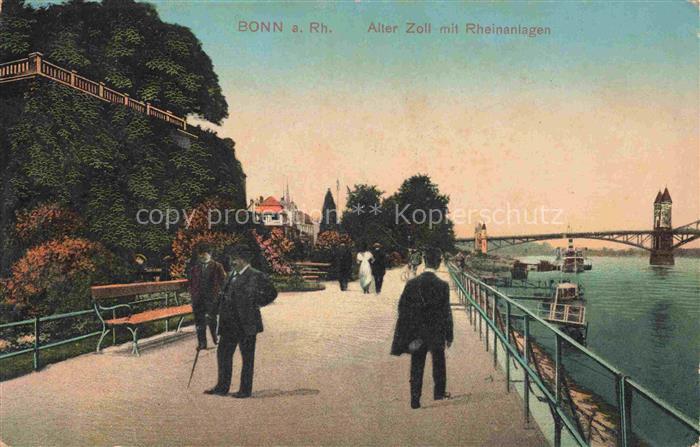 BONN Rhein Alter-Zoll Rheinanlagen Rhein Promenade Bruecke Dampfschiff Spazierga