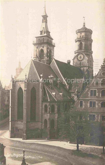 STUTTGART  CITY Stiftskirche Kirche Turm Gotik Strassenszene