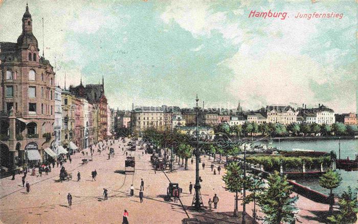 HAMBURG CITY Jungfernstieg Strassenszene Strassenbahn Alster Passanten Geschaef
