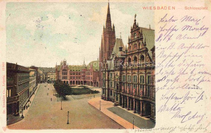 WIESBADEN Schlossplatz Marktkirche Rathaus Platz Strassenszene Neugotik