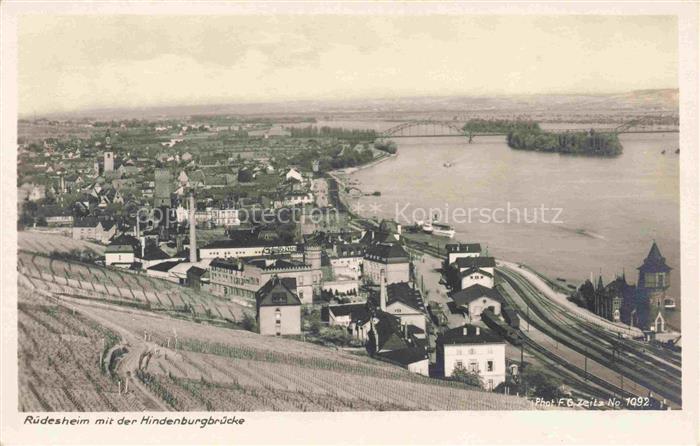 RueDESHEIM am Rhein Hessen Hindenburgbruecke Rhein Weinberge Stadtpanorama Bahnl