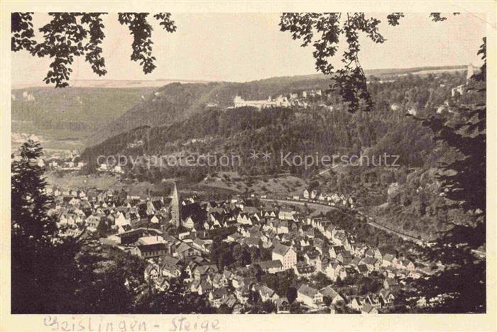 GEISLINGEN  Steige BW Oedenturm Ruine-Helfenstein Stadtpanorama Kirchturm Baeume