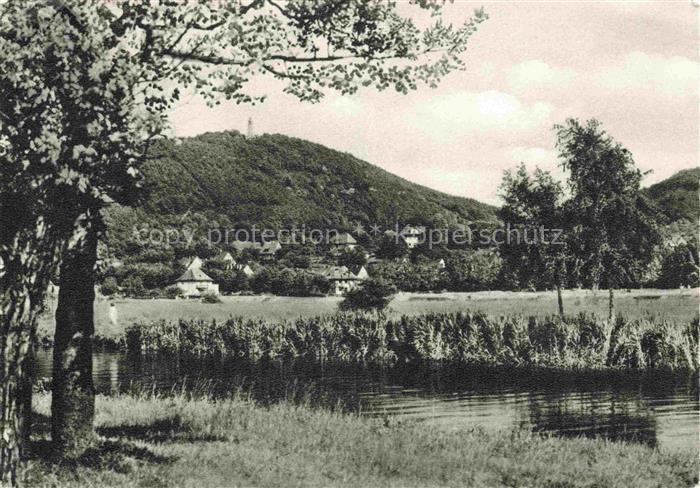 Eschwege Werra Leuchtbergen Fluss Schilf Baeume Huegel Ortschaft