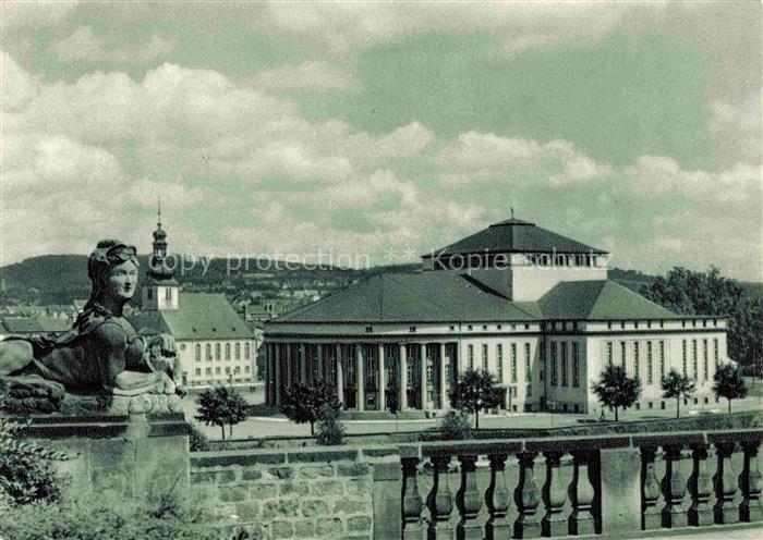 SAARBRueCKEN Saarland Stadttheater Schlossgarten Skulptur Kirchturm Balustrade