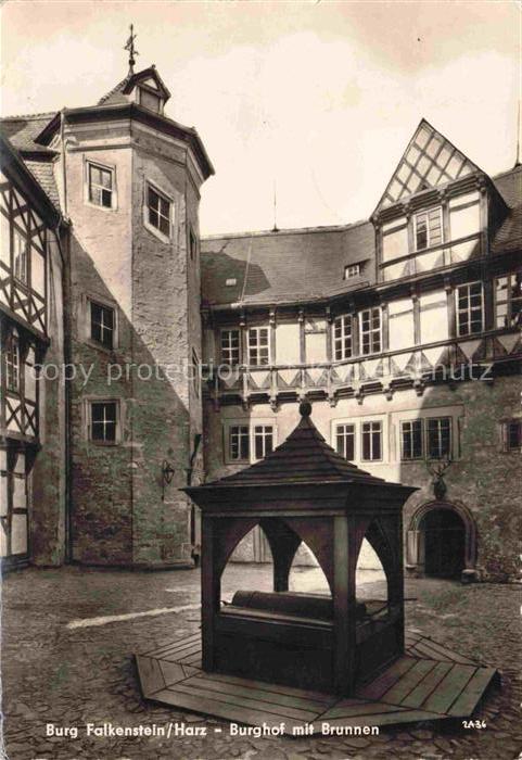 Falkenstein Harz Sachsen-Anhalt Burg-Falkenstein Burghof Brunnen Fachwerk Innenh