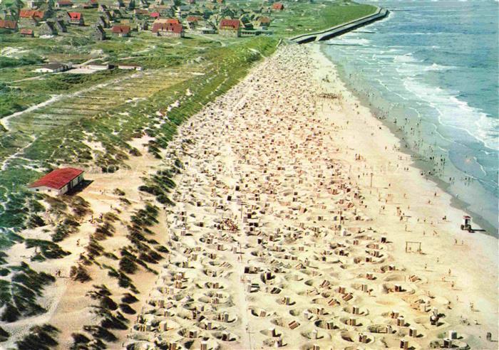 BALTRUM Nordseebad Luftaufnahme Nordsee Strand Strandkoerbe Duenen Badegaeste In