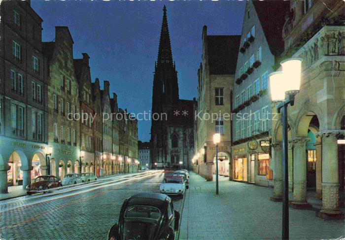 MueNSTER Westfalen NRW Prinzipalmarkt Nachtaufnahme Lambertikirche Arkaden VW-Ka