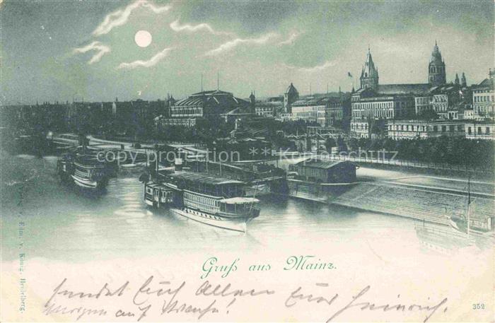 Gonsenheim MAINZ Rhein Dampfschiffe Kaianlagen Dom Nachtszene Mondschein Mondsch