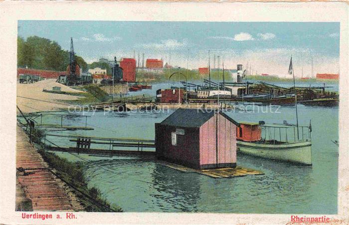 UERDINGEN KREFELD Crefeld Rhein Rheinpartie Dampfschiff Hafen Kran Pontonbruecke