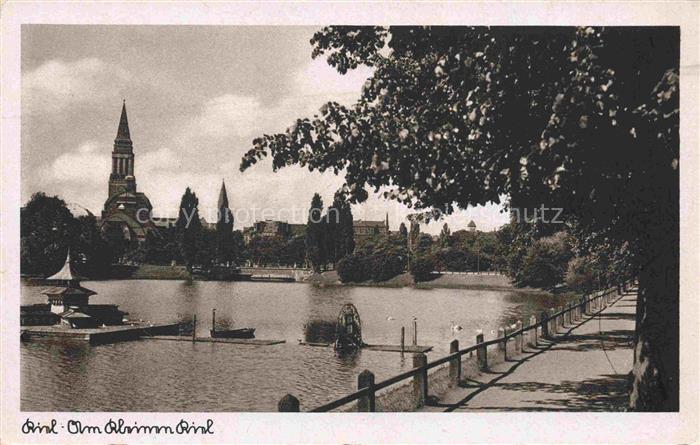 KIEL  CITY Kleiner-Kiel Teich Kirche Stadtpark Boote Baeume Promenade