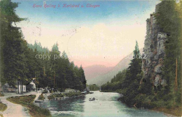 KARLOVY VARY Karlsbad CZ Hans-Heiling Eger-Fluss Felsen Wald Boot Flussschlucht