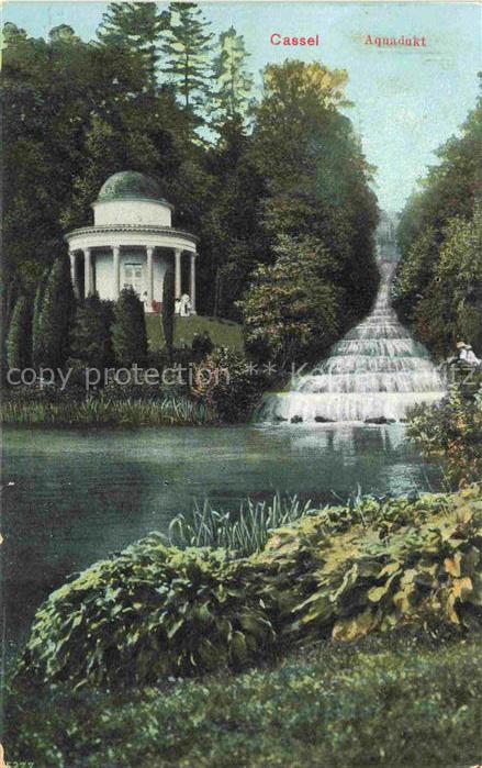 Cassel KAssEL Aquadukt Tempel Park Wasserfall Teich Baeume Pavillon