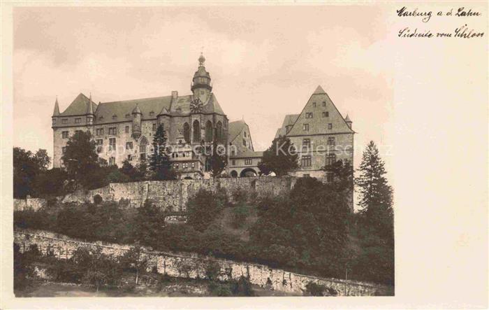 MARBURG  LAHN Schloss Marburg-Schloss Suedseite Burgmauer Kirche Tuerme Huegel