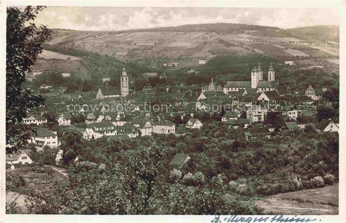 BAD MERGENTHEIM BW Stadtpanorama Kirche Tuerme Haeuser Huegel Felder