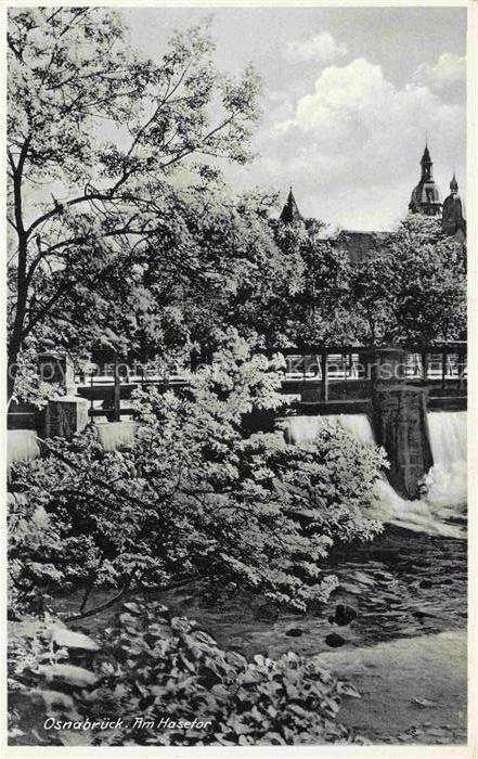 Hardenstetten Hasetor Hase Wehr Wasserfall Baeume Kirche Stadtgebaeude