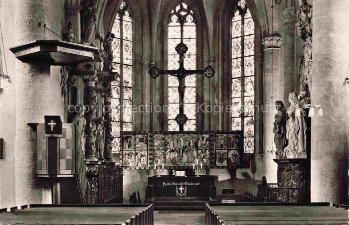BAD WILDUNGEN Hessen Stadtkirche Kircheninneres Altar Kruzifix Buntglasfenster K