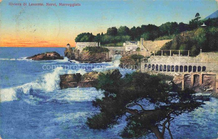 Nervi GENOVA Genua Liguria IT Riviera-di-Levante Marreggiata Kueste Felsen Meer