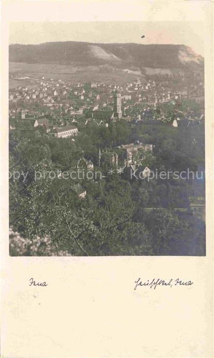 JENA Thueringen Stadtpanorama Kirche Daecher Huegel Wald Altstadt