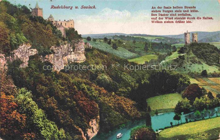 Rudelsburg Rudelsburg Saaleck Saale Burgen Felsen Wald Dampfer koloriert