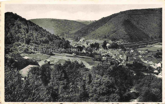 Alle-sur-Semois Namur Belgie Semois Tal Wald Huegel Dorf Gesamtansicht Sacré-Coe
