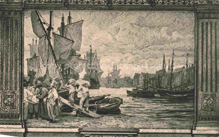HAMBURG CITY Hafen Segelschiffe Ruderboote Fischerleute Gemaelde Wandgemaelde R
