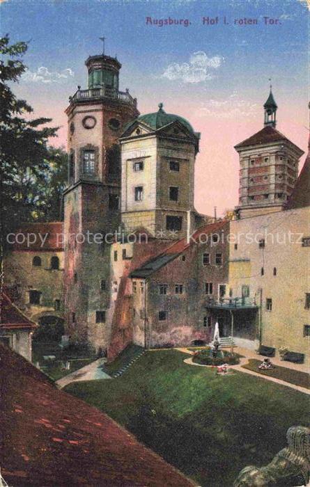 AUGSBURG  Bayern Rotes-Tor Torturm Hof Brunnen Garten Tuerme Historisches-Stadtt