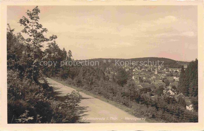 Friedrichroda Thueringen Herzogsweg Panorama Wald Dachlandschaft Tal Weg Thuerin