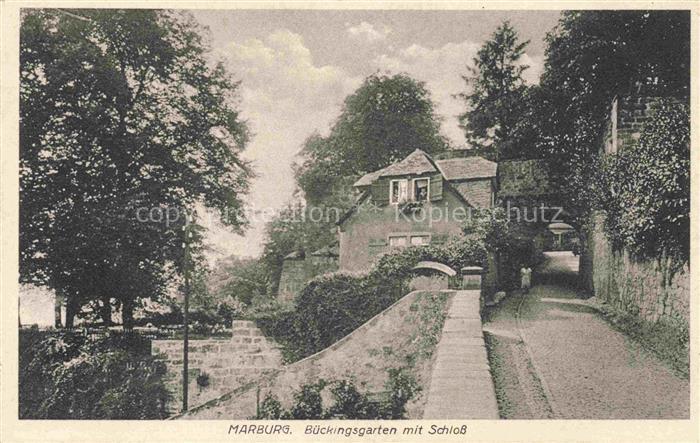 MARBURG  LAHN Bueckingsgarten Schloss Gasse Weg Baeume Haus Mauer