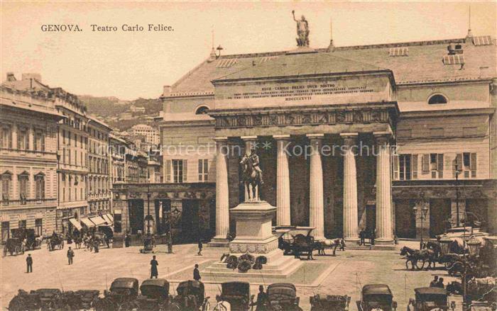 CAMOGLI Liguria IT Teatro-Carlo-Felice Reiterdenkmal Saeulenportal Platz Strasse