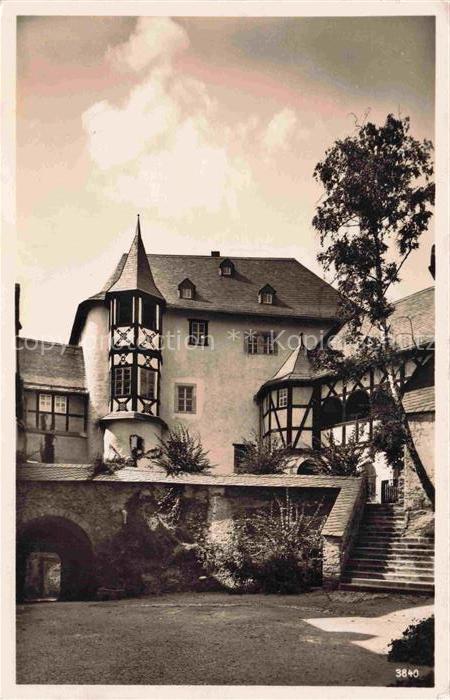 Leutenberg Saalfeld Thueringen Friedensburg Burghof Fachwerkturm Erker Burg Trep