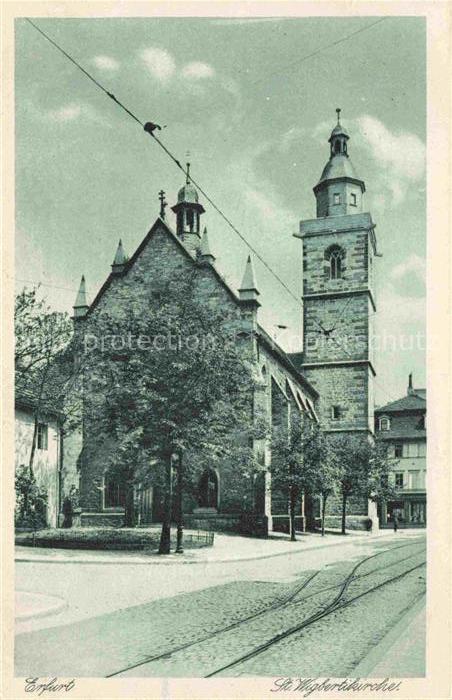 ERFURT  CITY St-Wigbertikirche Kirchturm Strassenbahn Kopfsteinpflaster