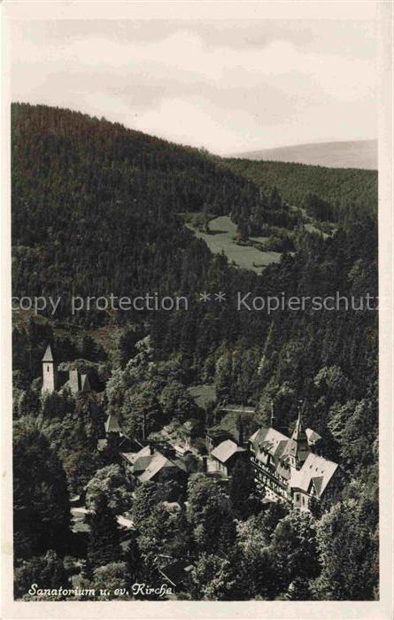 Woelfelsgrund Sanatorium Evangelische-Kirche Kirchturm Nadelwald Tal Bergwald Gr