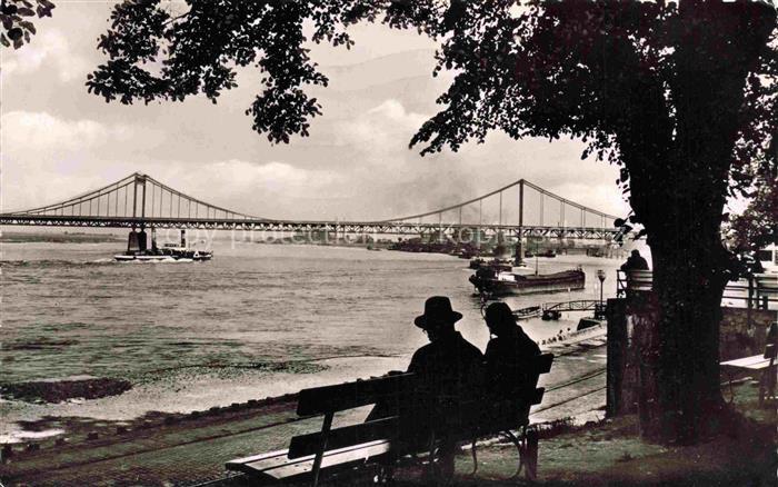 UERDINGEN KREFELD Crefeld Rheinbruecke Rhein Rheinpromenade Haengebruecke Dampfe