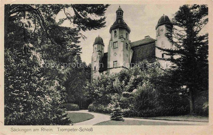 Bad Saeckingen BW Trompeter-Schloss Schloss Park Baeume Tuerme