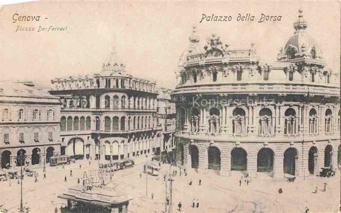 GENOVA Genua Liguria IT Piazza-De-Ferrari Palazzo-della-Borsa Strassenbahn Stadt
