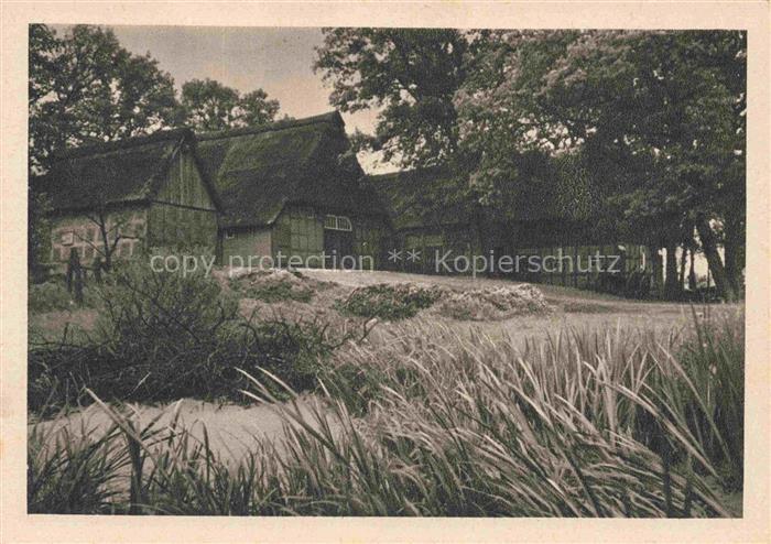 Worpswede Teufelsmoor Gehoeft Reetdach Fachwerk Moorlandschaft Schilf Baeume